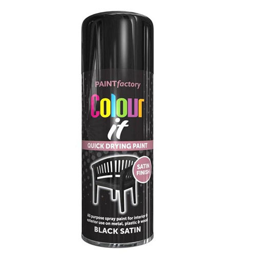 Paint Factory Quick Drying Black Satin Spray Paint 400ml Paint Factory Quick Drying Black Satin Spray Paint 400ml
